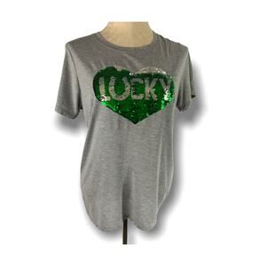 Large (11/3) Celebrate Junior Women's Gray Short Sleeve St. Patrick's Day Tshirt